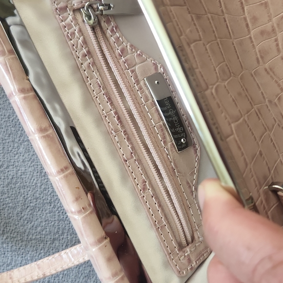 ANTONIO MELANI ▪︎ Leather Clutch w/ Handle, Pink Reptile Stamped, Excellent Cond - Picture 8 of 8